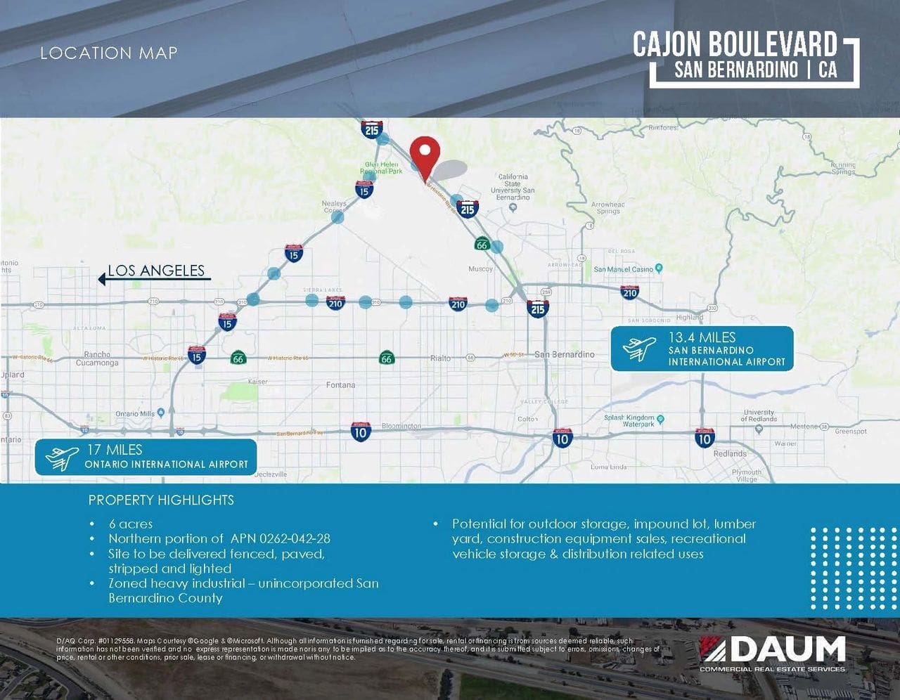 A map of the route for the cajon boulevard.