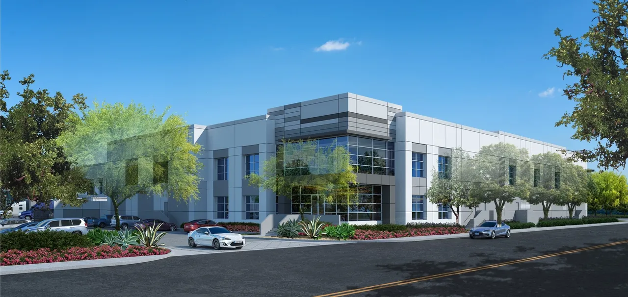 A rendering of the exterior of an industrial building.