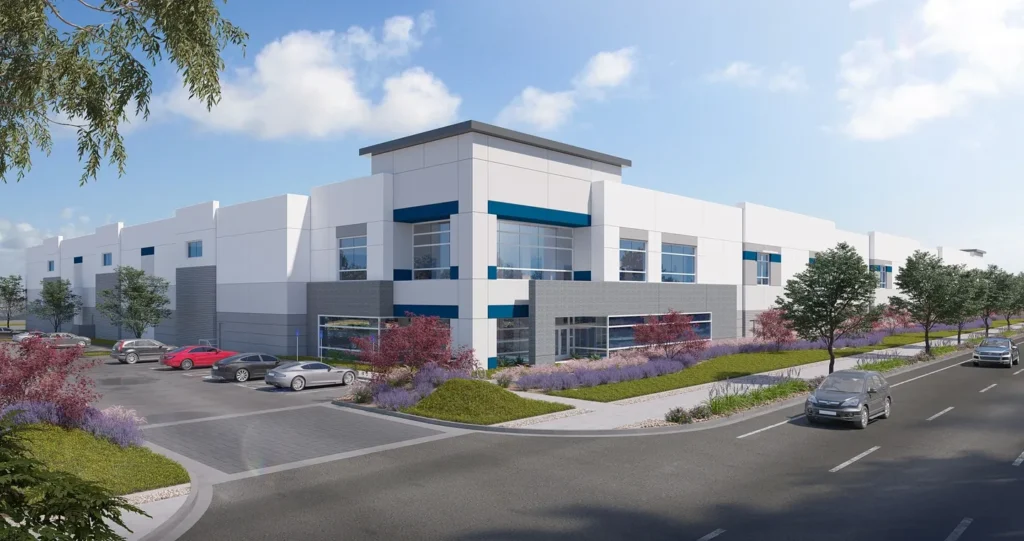 A rendering of the exterior of an industrial building.