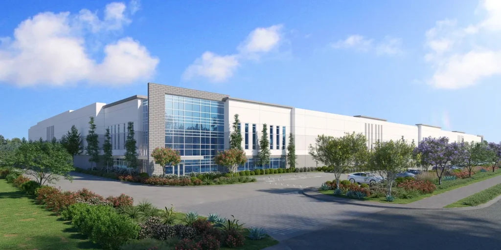 A rendering of the exterior of an industrial building.