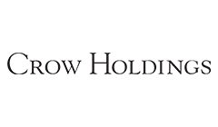 A black and white image of the dow holding company logo.