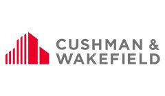A red and white logo of cushman wakefield.