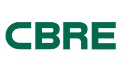 A green and white logo of cbre