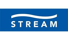 A blue and white logo for stream.