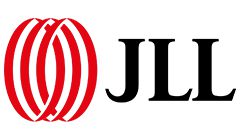 A red and black logo for the jll.