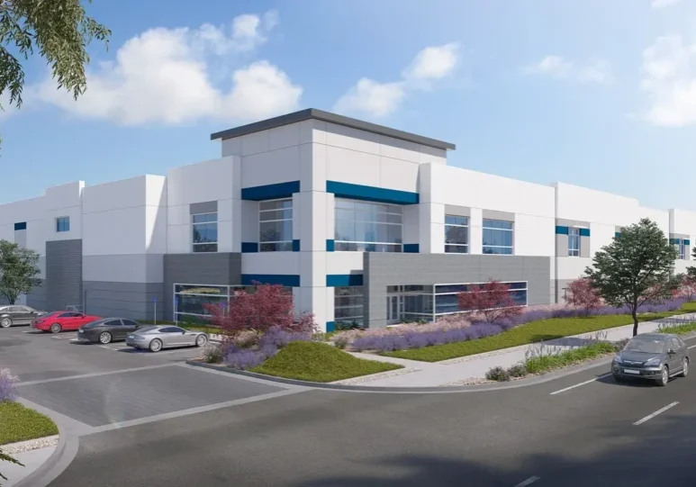 A rendering of the exterior of an industrial building.