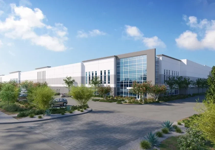 A rendering of the exterior of an industrial building.